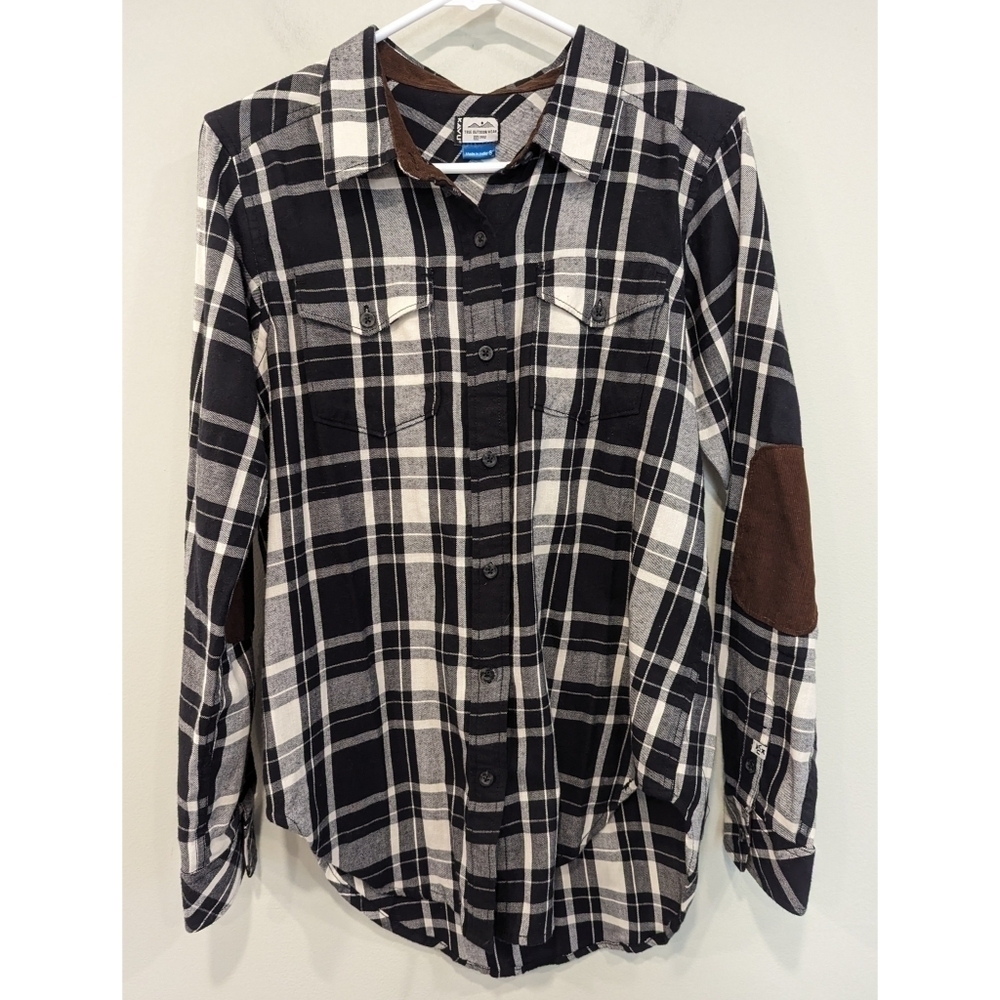 Kavu Billie Jean Black Birch Elbow Patch Flannel Button Down Shirt Small